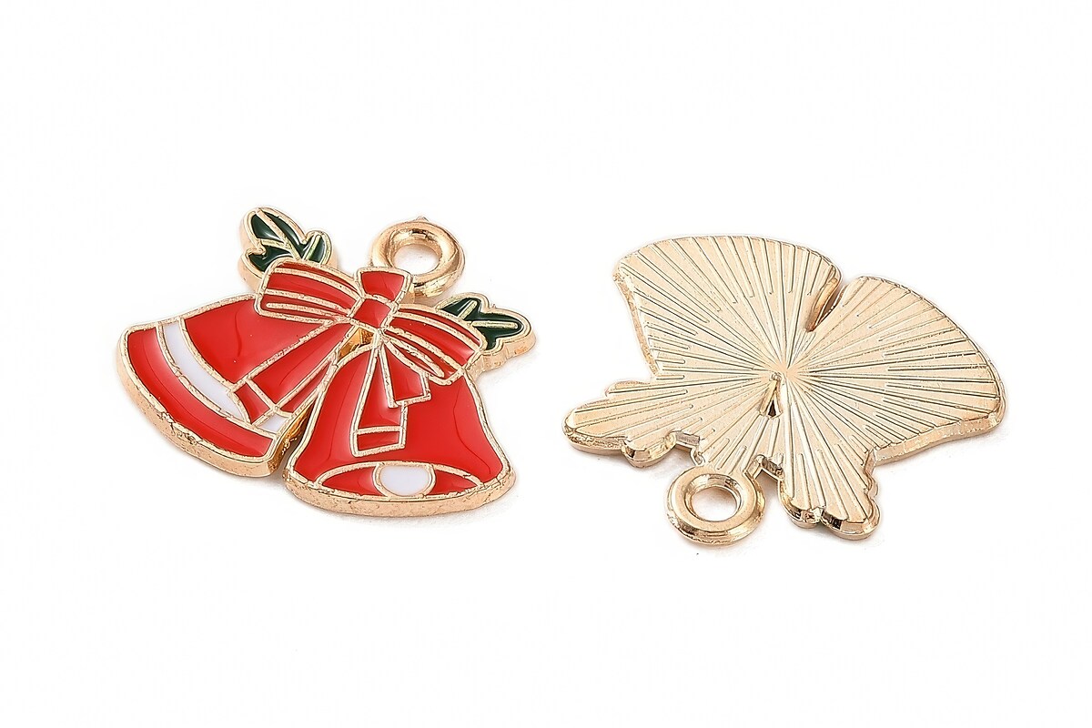 Charm auriu cu email, model Craciun, clopotei 15,5x18mm
