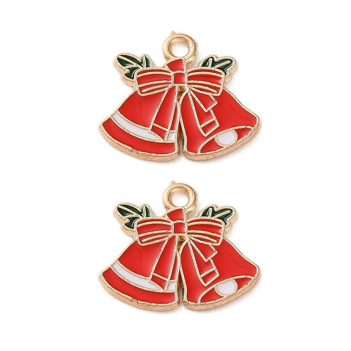 Charm auriu cu email, model Craciun, clopotei 15,5x18mm