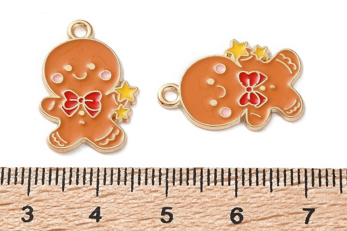 Charm auriu cu email, model Craciun, om the turta dulce 22x15mm