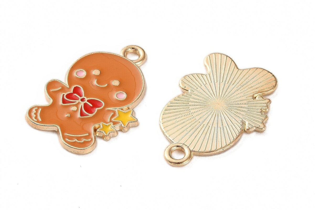 Charm auriu cu email, model Craciun, om the turta dulce 22x15mm