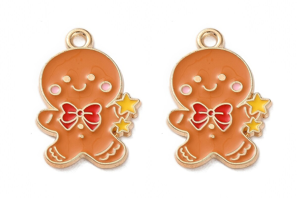 Charm auriu cu email, model Craciun, om the turta dulce 22x15mm