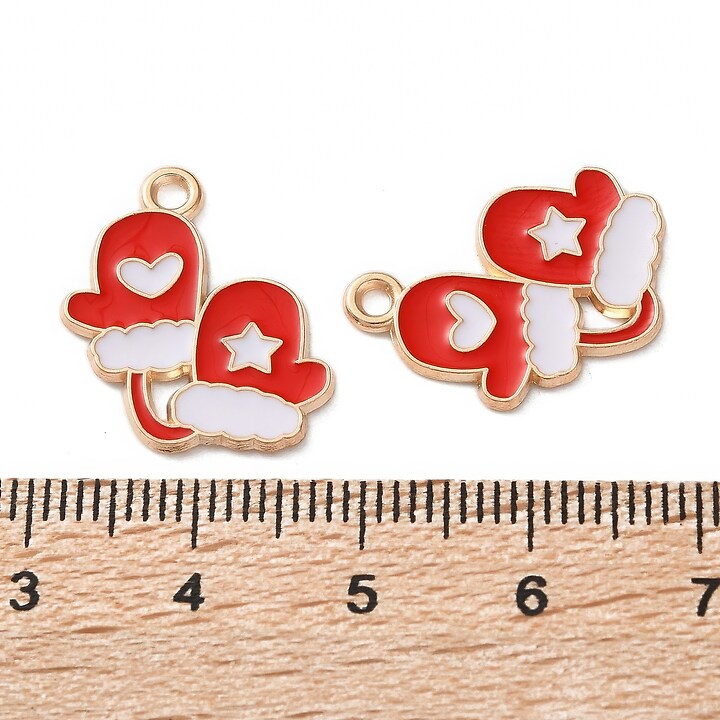 Charm auriu cu email, model Craciun, manusi de Craciun 19,5x17mm