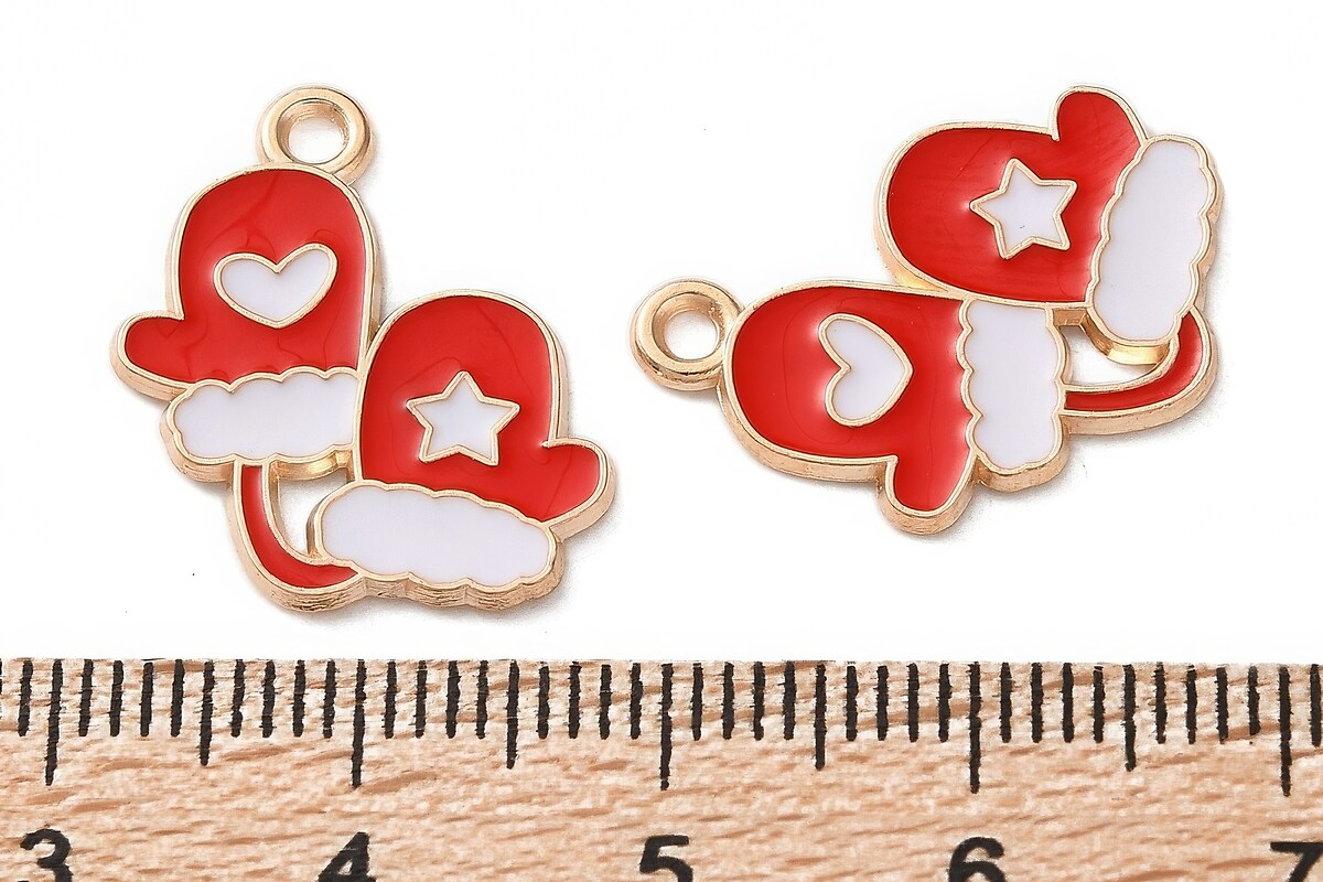 Charm auriu cu email, model Craciun, manusi de Craciun 19,5x17mm
