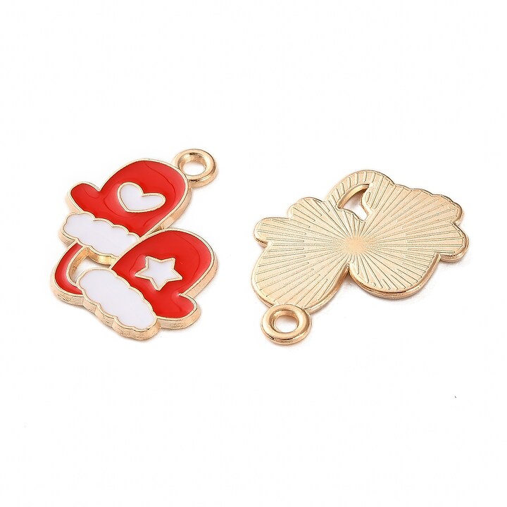 Charm auriu cu email, model Craciun, manusi de Craciun 19,5x17mm