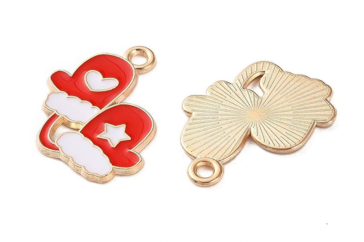 Charm auriu cu email, model Craciun, manusi de Craciun 19,5x17mm