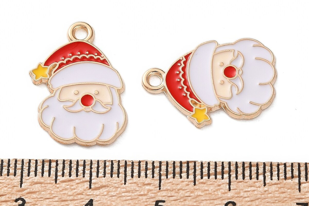 Charm auriu cu email, model Craciun, mos Craciun 20x15mm