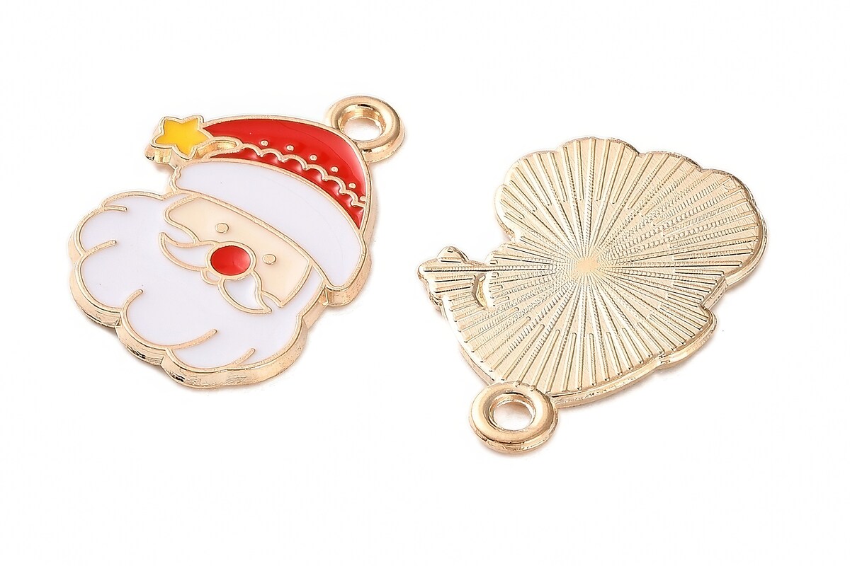 Charm auriu cu email, model Craciun, mos Craciun 20x15mm