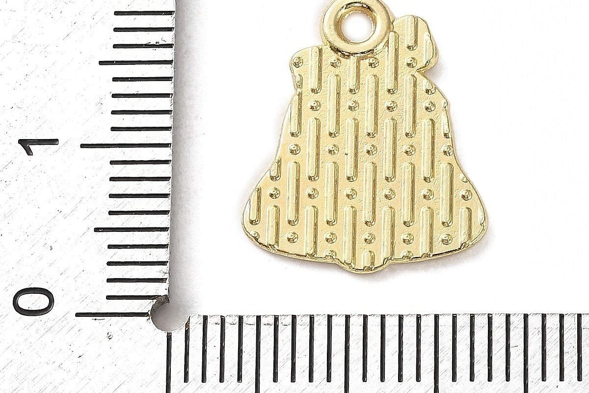 Charm auriu cu email, model Craciun, clopotel de Craciun 17x14mm