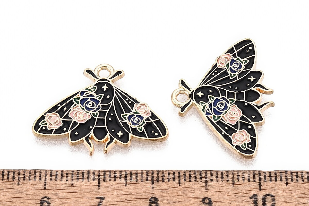 Charm mini pandantiv auriu emailat molie 20x26mm