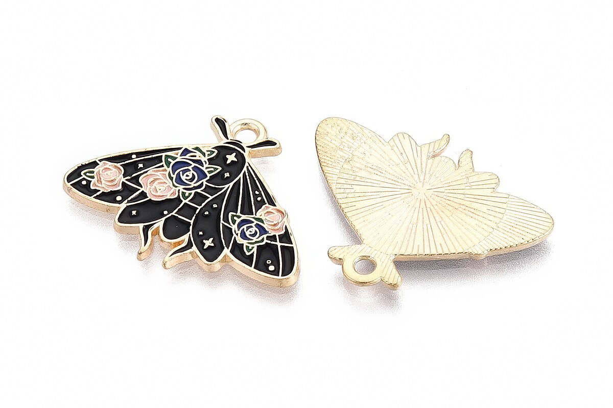 Charm mini pandantiv auriu emailat molie 20x26mm