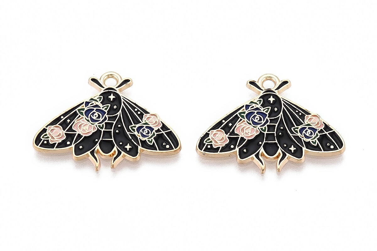 Charm mini pandantiv auriu emailat molie 20x26mm