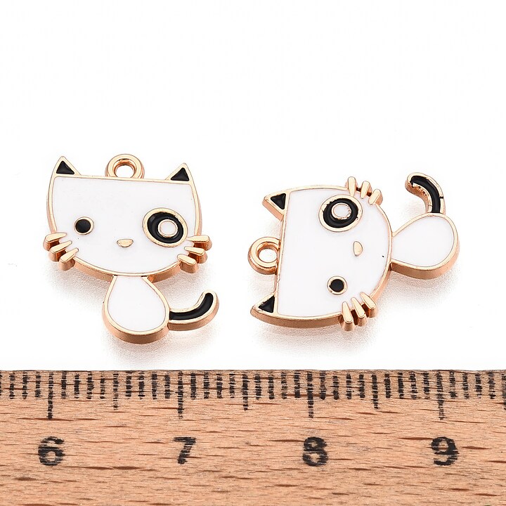 Charm mini pandantiv auriu emailat pisica 17x14mm