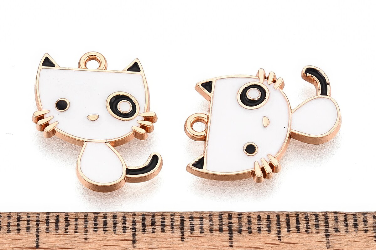 Charm mini pandantiv auriu emailat pisica 17x14mm