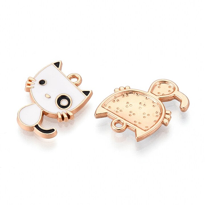 Charm mini pandantiv auriu emailat pisica 17x14mm
