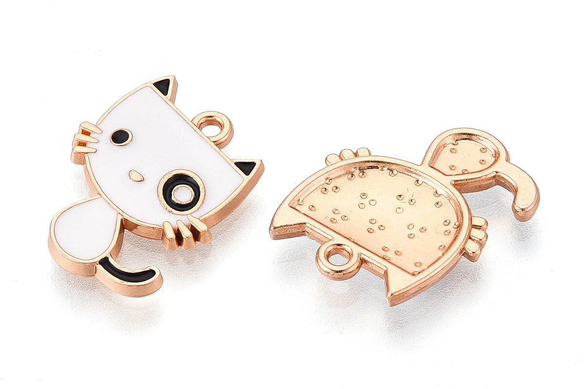 Charm mini pandantiv auriu emailat pisica 17x14mm