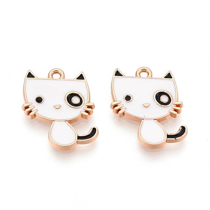 Charm mini pandantiv auriu emailat pisica 17x14mm