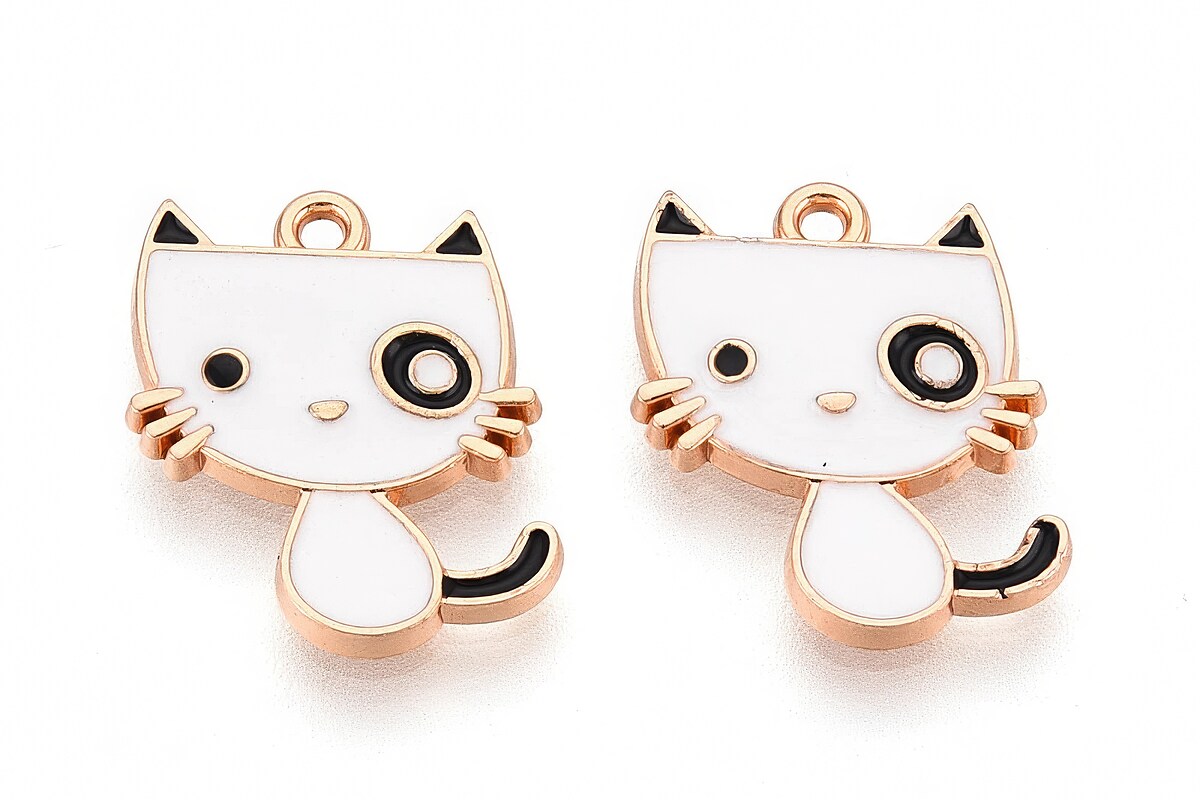 Charm mini pandantiv auriu emailat pisica 17x14mm