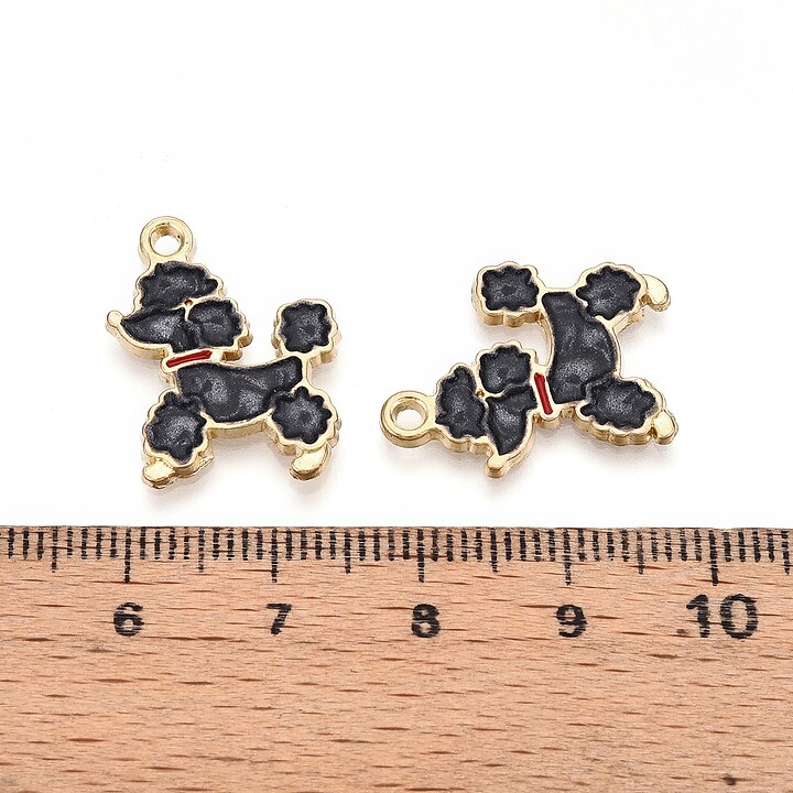 Charm mini pandantiv auriu emailat caine pudel 21x16mm