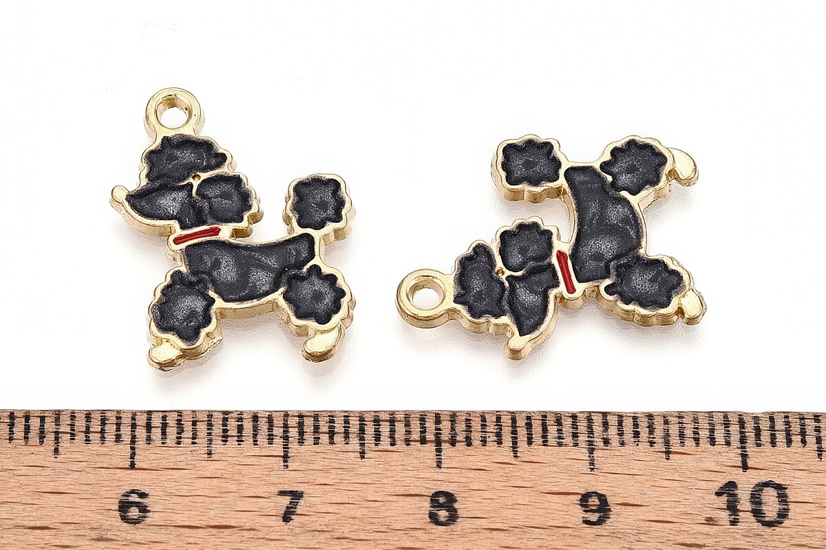 Charm mini pandantiv auriu emailat caine pudel 21x16mm