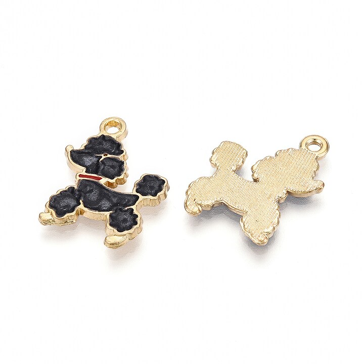 Charm mini pandantiv auriu emailat caine pudel 21x16mm