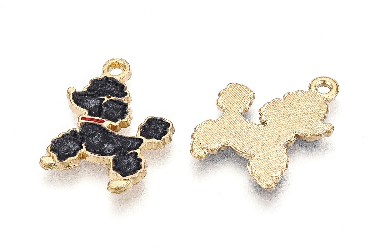 Charm mini pandantiv auriu emailat caine pudel 21x16mm