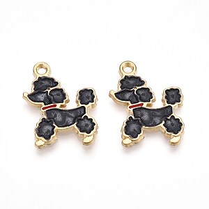 Charm mini pandantiv auriu emailat caine pudel 21x16mm