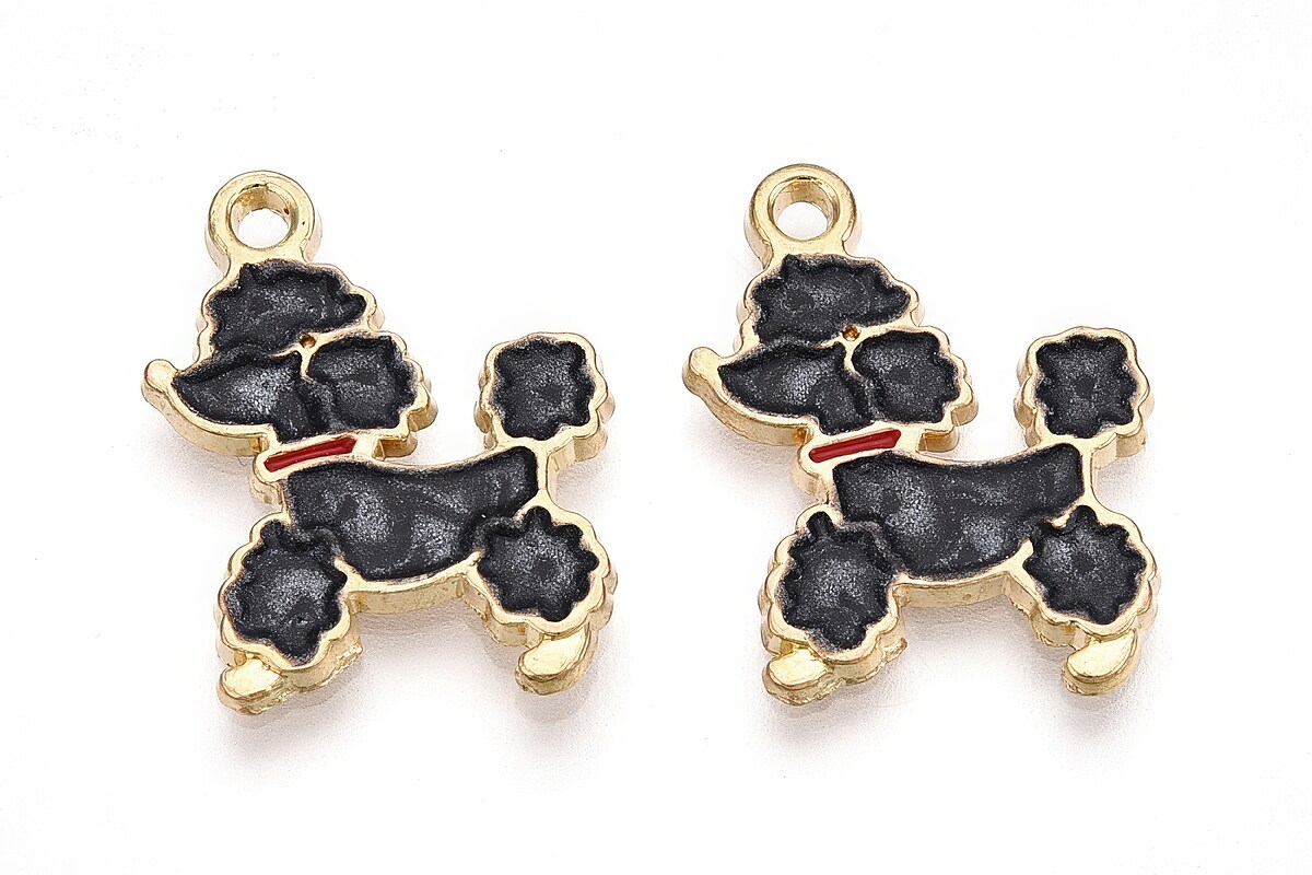 Charm mini pandantiv auriu emailat caine pudel 21x16mm