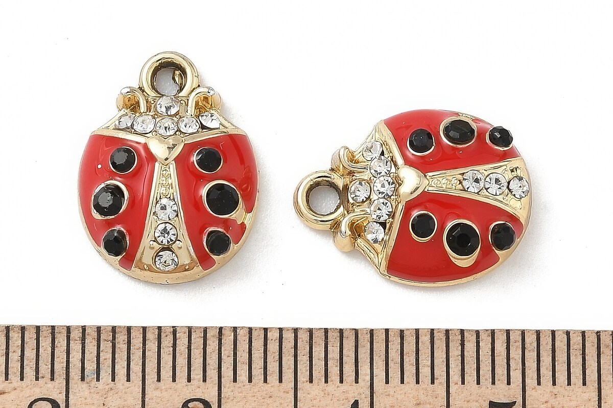 Charm mini pandantiv auriu emailat cu strasuri albe gargarita 16x12mm