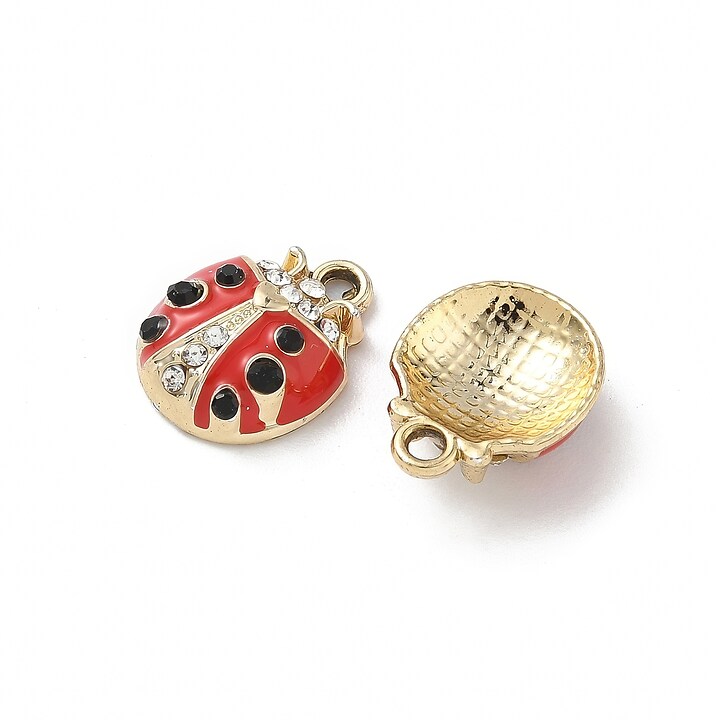 Charm mini pandantiv auriu emailat cu strasuri albe gargarita 16x12mm