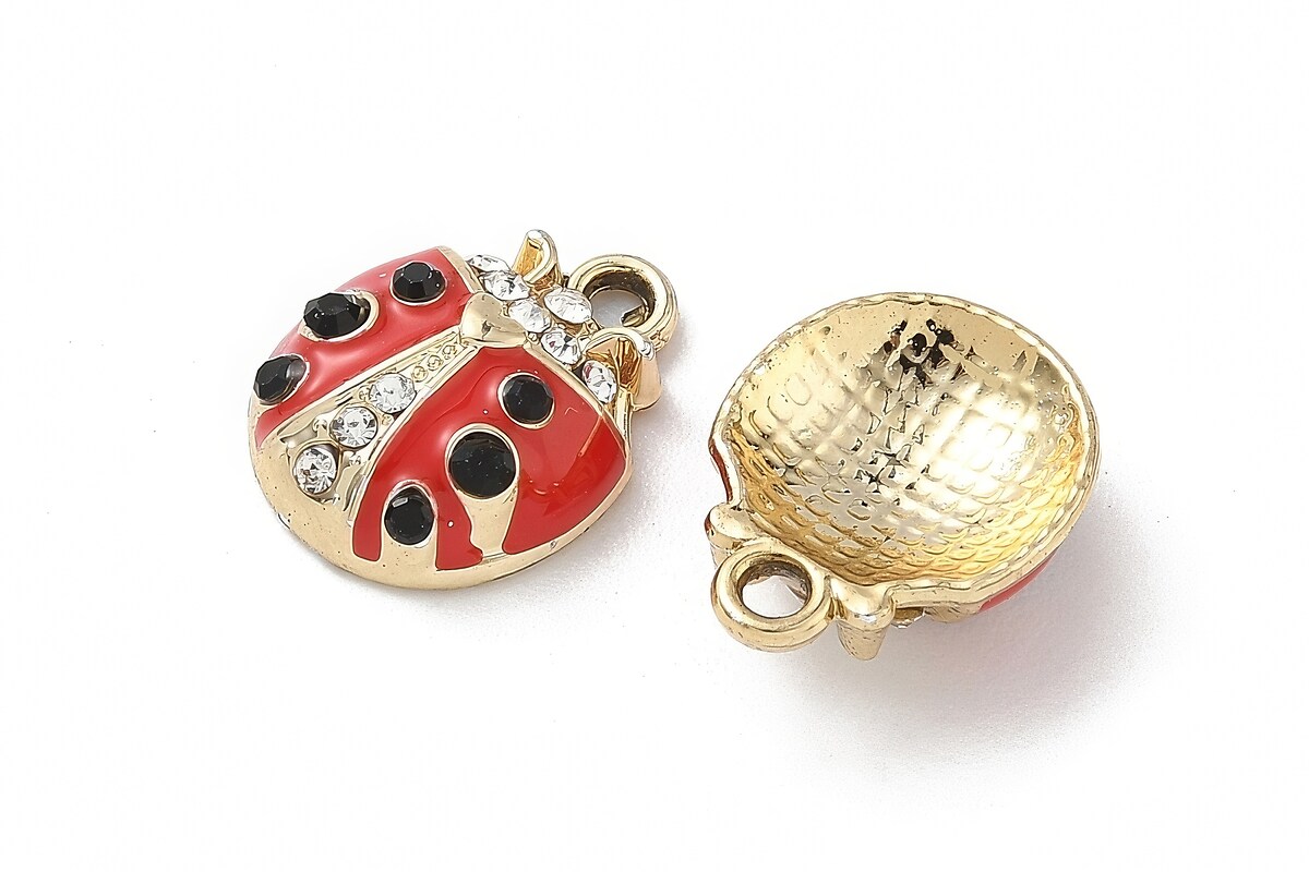 Charm mini pandantiv auriu emailat cu strasuri albe gargarita 16x12mm