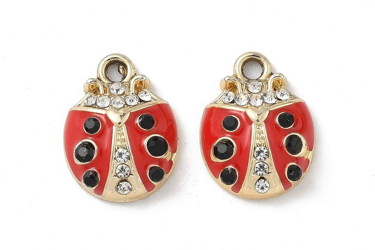 Charm mini pandantiv auriu emailat cu strasuri albe gargarita 16x12mm