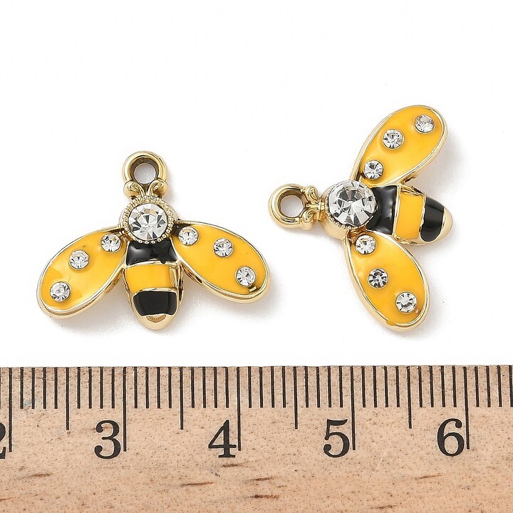 Charm mini pandantiv auriu emailat cu strasuri albe albina 16,5x21mm