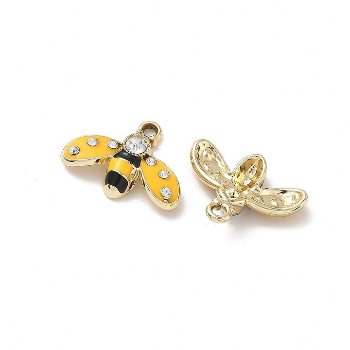Charm mini pandantiv auriu emailat cu strasuri albe albina 16,5x21mm