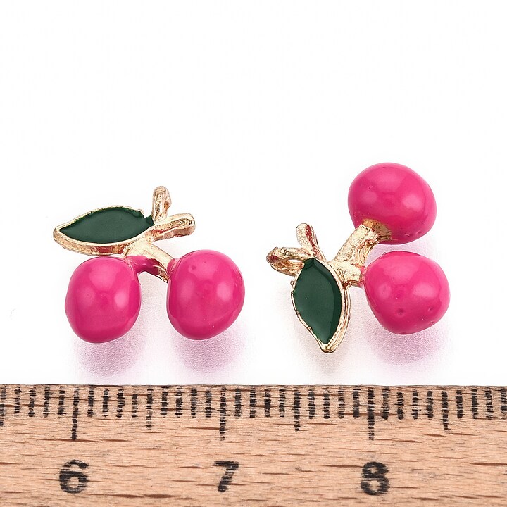 Charm mini pandantiv auriu emailat cirese roz 12x13mm