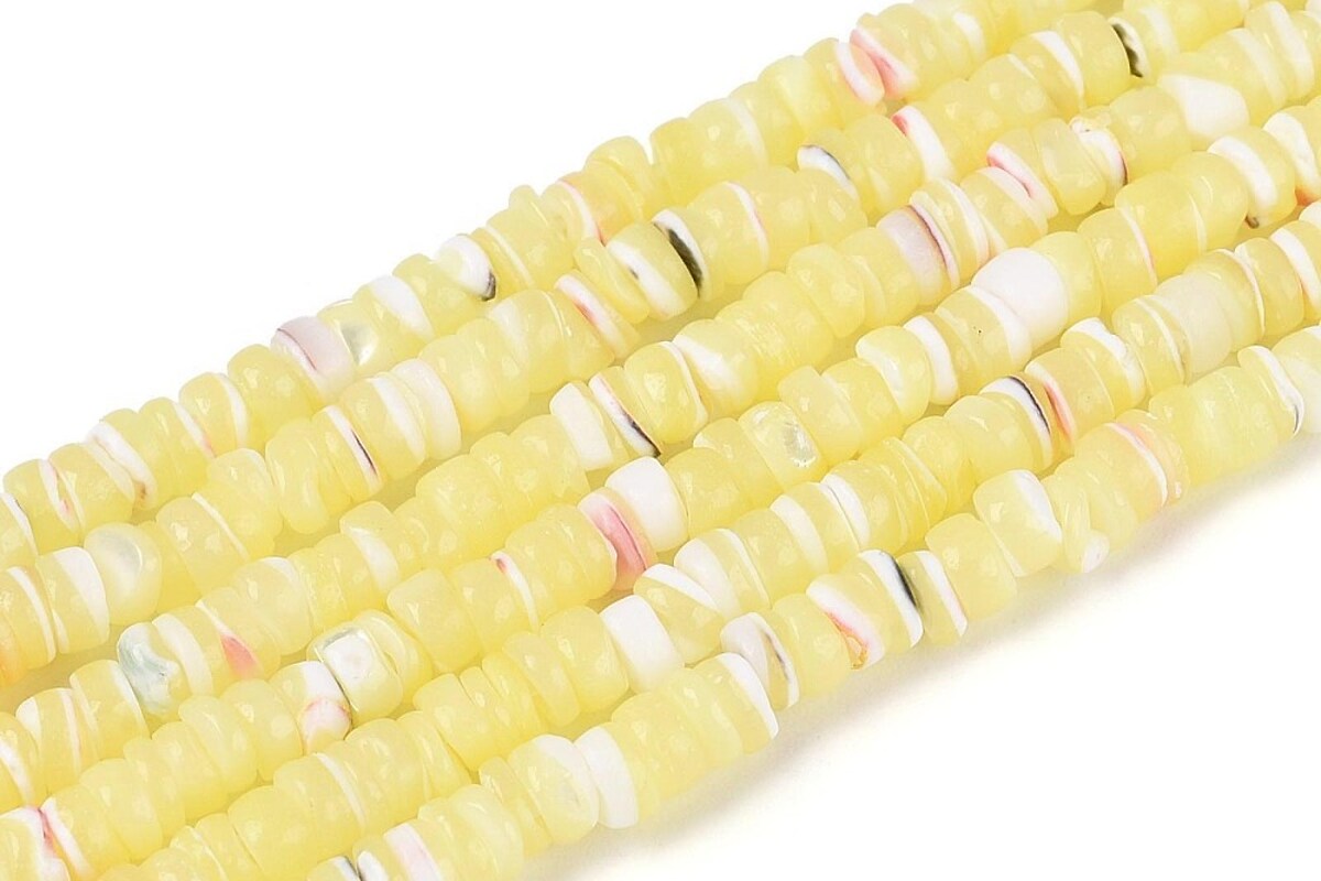 Margele sidef Trochus Shell rondele 2,5-3,5x0,5-3mm (sirag) - galben deschis