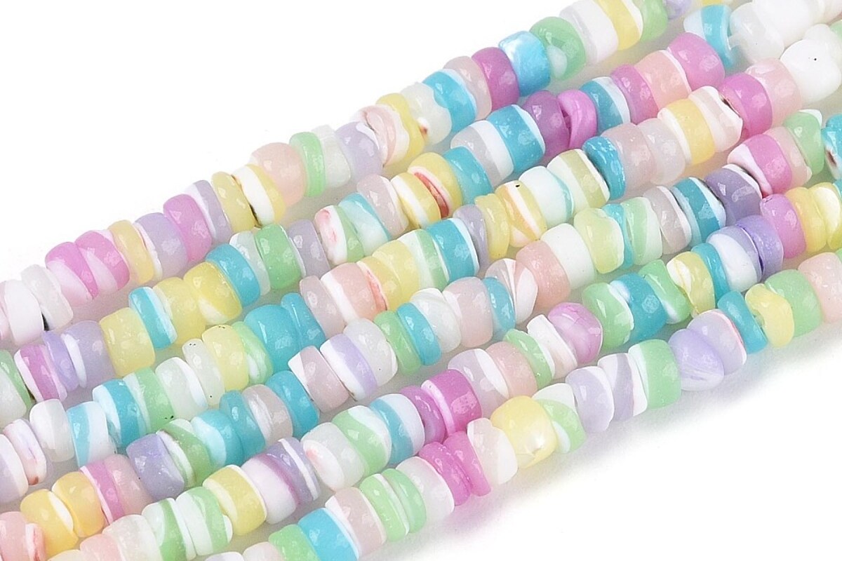 Margele sidef Trochus Shell rondele 2,5-3,5x0,5-3mm (sirag) - pastel multicolor