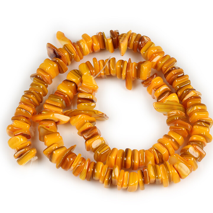 Margele sidef Freshwater Shell chips 5-27x2-27mm (sirag) - galben inchis