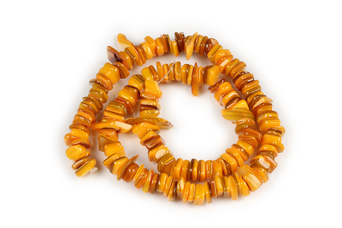 Margele sidef Freshwater Shell chips 5-27x2-27mm (sirag) - galben inchis