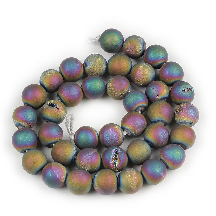 Margele agate druzy geode efect mat sfere 10mm (sirag) - placat multicolor
