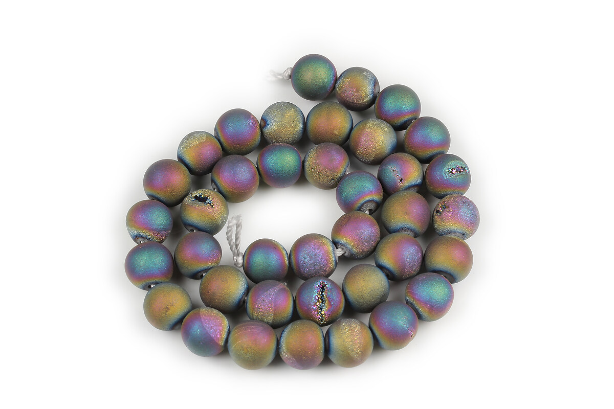 Margele agate druzy geode efect mat sfere 10mm (sirag) - placat multicolor