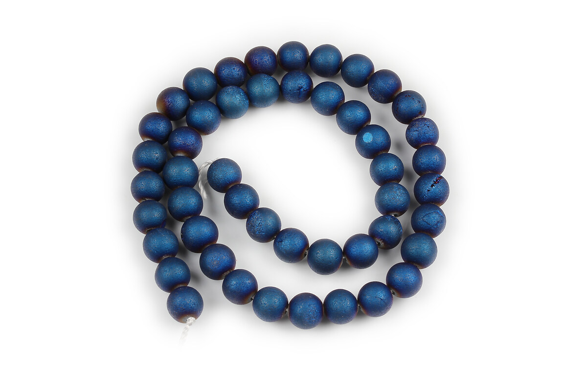 Margele agate druzy geode efect mat sfere 8mm (sirag) - placat albastru