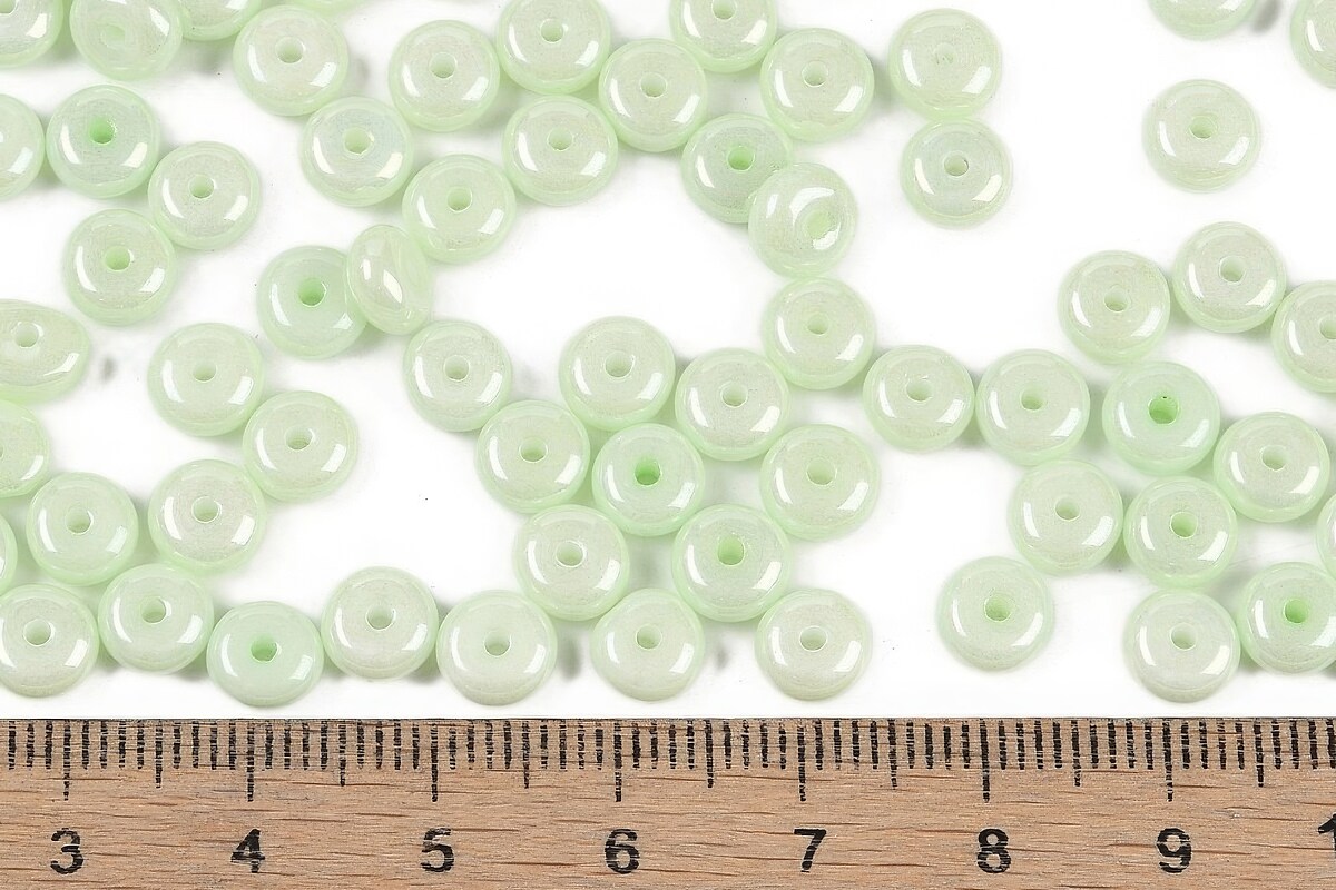 Margele de nisip de sticla rondele 3x6,5mm (50g) - verde deschis luster