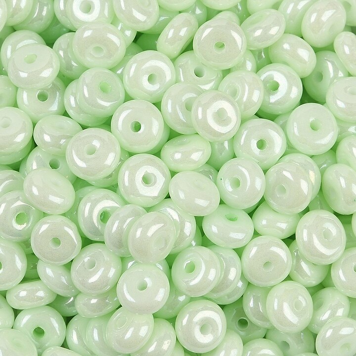 Margele de nisip de sticla rondele 3x6,5mm (50g) - verde deschis luster