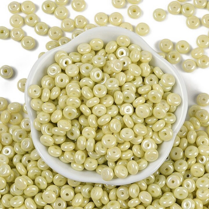 Margele de nisip de sticla rondele 3x6,5mm (50g) - verde kaki deschis luster