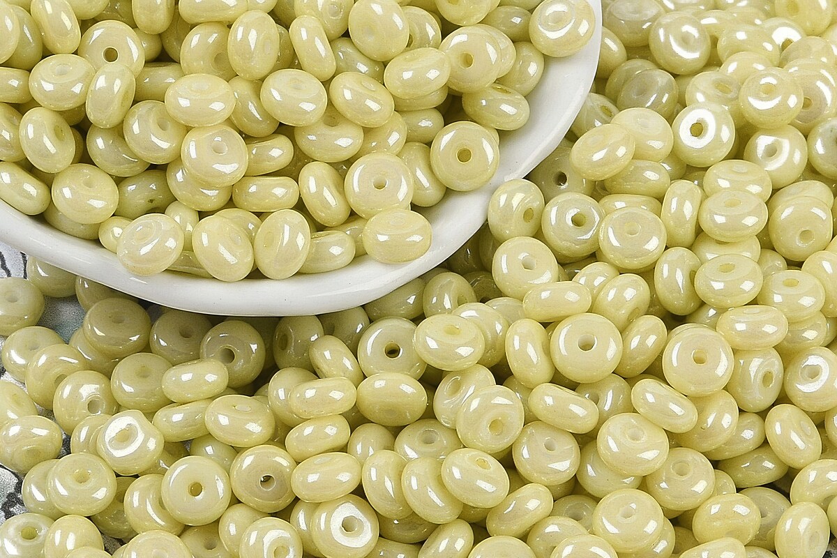 Margele de nisip de sticla rondele 3x6,5mm (50g) - verde kaki deschis luster