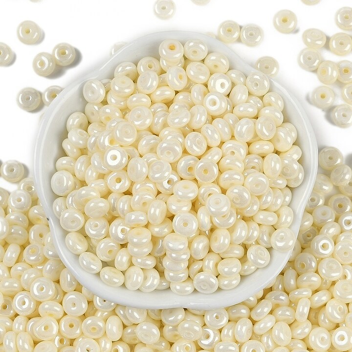 Margele de nisip de sticla rondele 3x6,5mm (50g) - crem luster