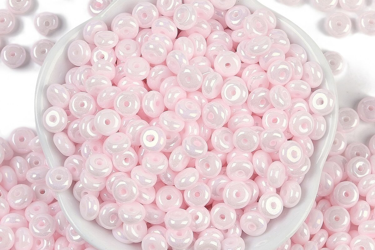 Margele de nisip de sticla rondele 3x6,5mm (50g) - roz deschis luster