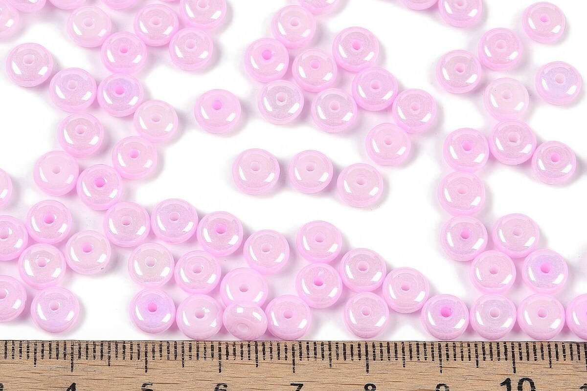 Margele de nisip de sticla rondele 3x6,5mm (50g) - roz luster