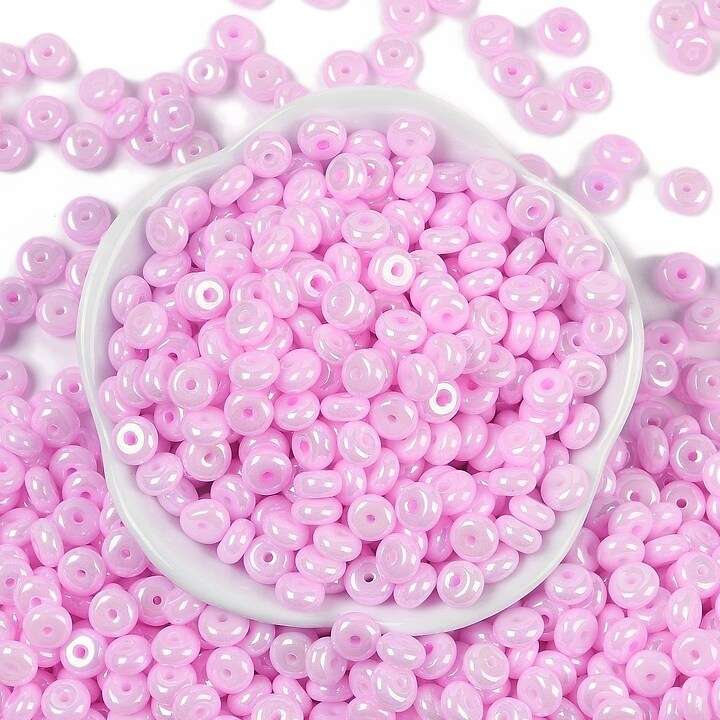 Margele de nisip de sticla rondele 3x6,5mm (50g) - roz luster
