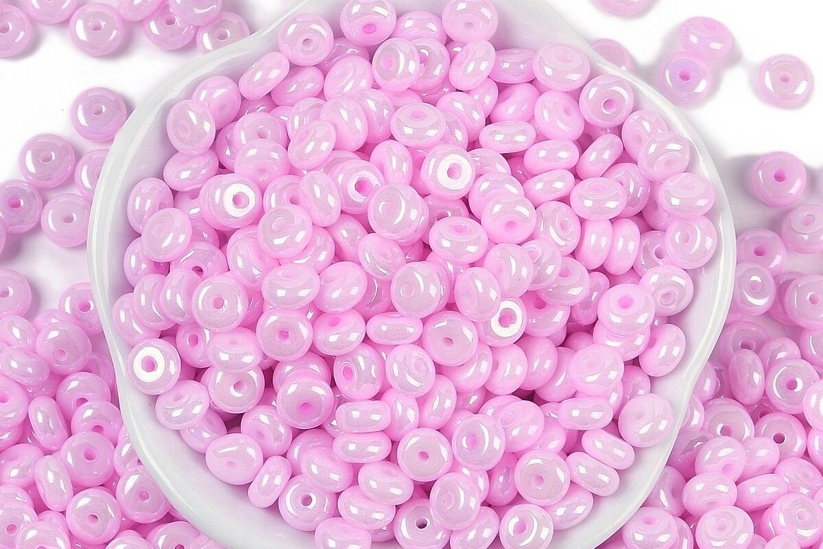 Margele de nisip de sticla rondele 3x6,5mm (50g) - roz luster